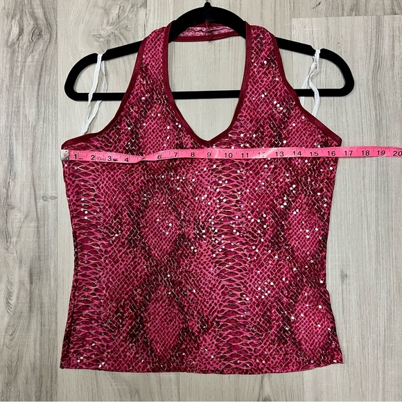Forever 21 pink sparkly snakeskin halter top vintage y2k. Sz L stretchy. NWOT - Picture 5 of 13